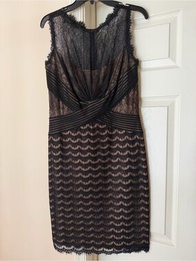 Tadashi Shoji Black Lace Midi Dress with Nude Lining